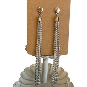 Tassel Chain Earrings Dangly Fringe Gold & White 4.5”